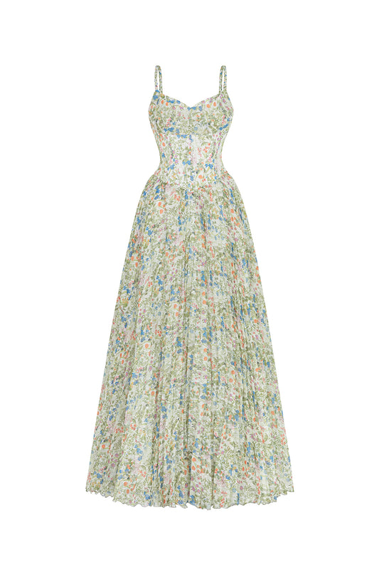 Kiss Me Pleated Sleeveless Silk Floor Length Dress