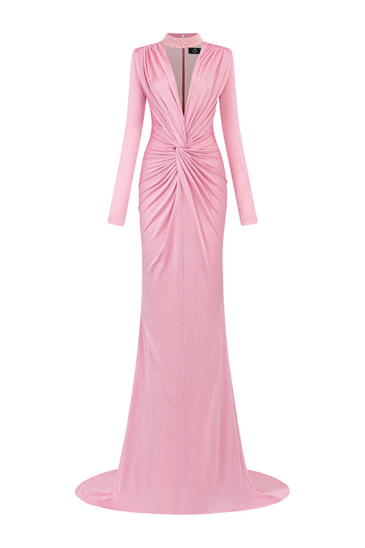 Adelina Trumpet Twisted Jersey Extra Long Length Dress