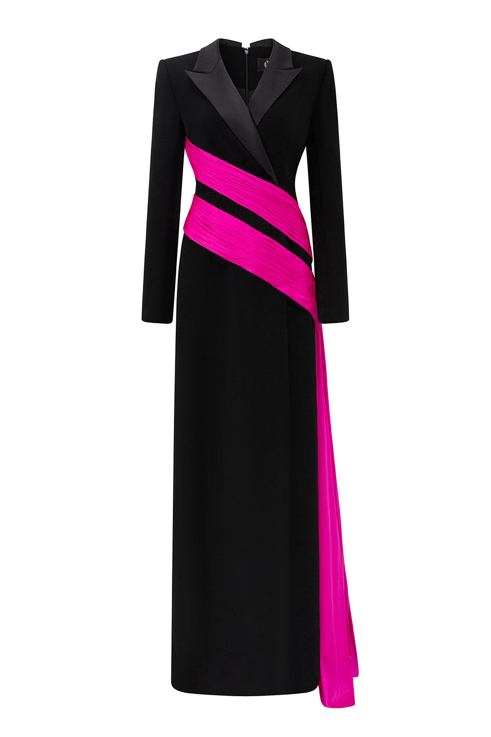 Women's Aubrey Wrap Ribbon Silk Crepe Floor Length Dress XS/S/M/L/XL/XXL/Customize Fuchsia/Black MEAN BLVD Women's Aubrey Wrap Ribbon Silk Crepe Floor Length Dress XS/S/M/L/XL/XXL/Customize Fuchsia/Black MEAN BLVD