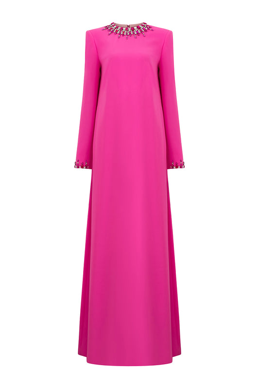 Salma Straight Stone Crepe Floor Length Dress
