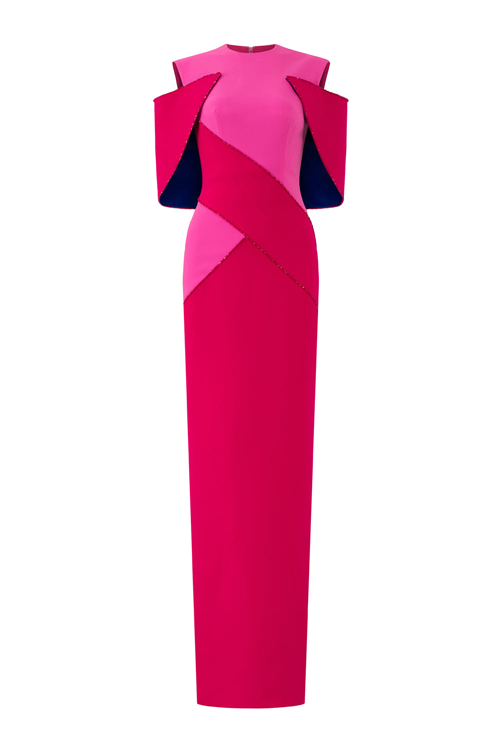 Women's London Sheath Cold Shoulder Sleeved Crepe Floor Length Dress XS/S/M/L/XL/XXL/Customize Deep Pink/Light Pink MEAN BLVD Deep Pink/Light Pink / S Women's London Sheath Cold Shoulder Sleeved Crepe Floor Length Dress XS/S/M/L/XL/XXL/Customize Deep Pink/Light Pink MEAN BLVD Deep Pink/Light Pink / S