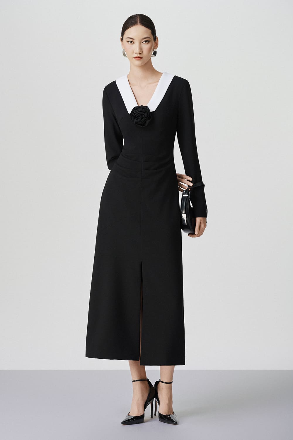 angie black dress Women's Angie A-line Front Slit Cotton Calf Length Dress XS/S/M/L/Customize Black MEAN BLVD Black / XS