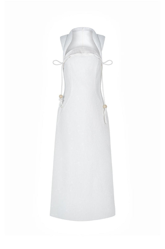 Ha Van A-line Queen Anne Neck Ribbed Cotton Midi Dress - MEAN BLVD