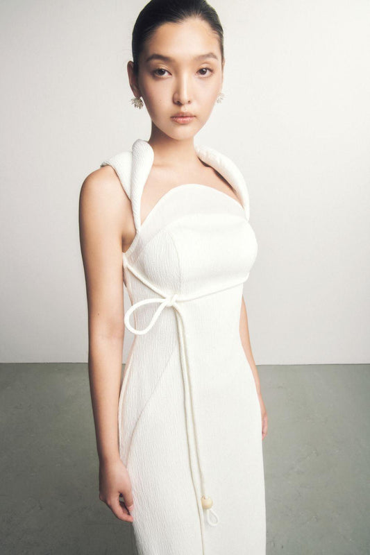 Ha Van A-line Queen Anne Neck Ribbed Cotton Midi Dress - MEAN BLVD