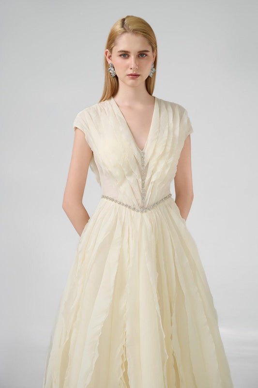 Hadassah Ball Gown V-Neck Organza Floor Length Dress - MEAN BLVD