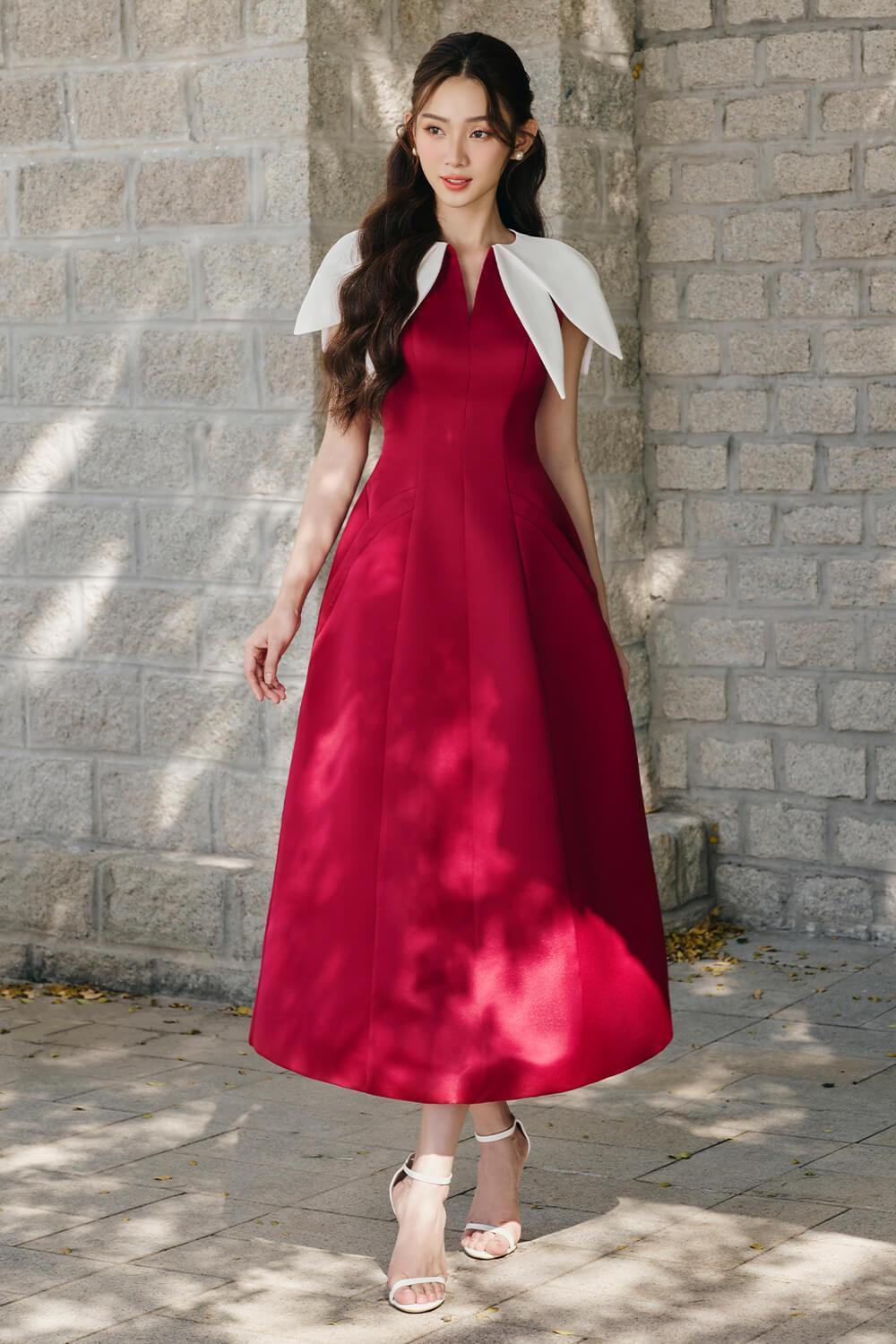 Women's Hadid A-line V-Neck Silk Satin Midi Dress S/M/L Red MEAN BLVD Customize / Red Women's Hadid A-line V-Neck Silk Satin Midi Dress S/M/L Red MEAN BLVD Customize / Red