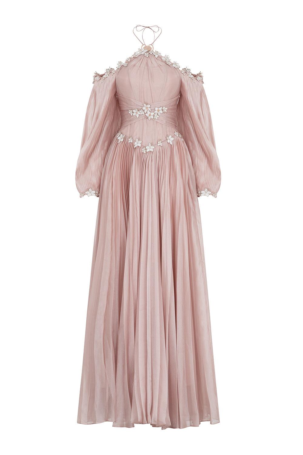 chinese dress ladies Women's Harley Pleated Halter Neck Chiffon Maxi Dress XS/XS/S/M/L/XL/Customize Pink Nude Mean Blvd Pink Nude / XL