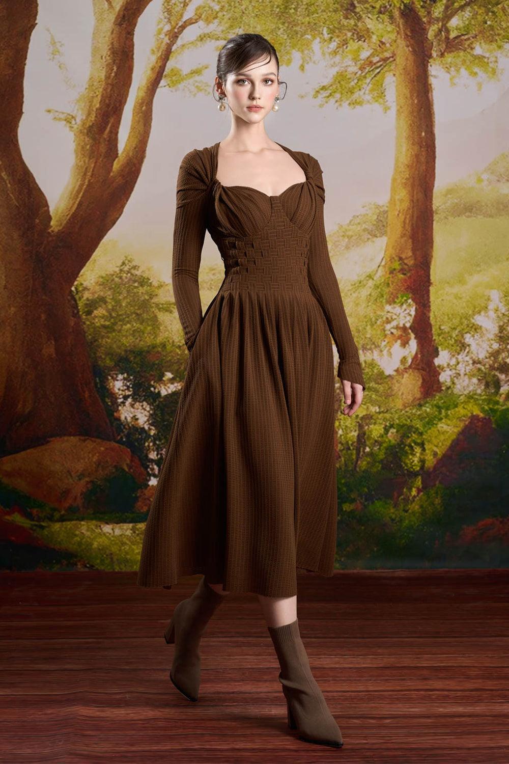 Women's Harry A-Line Long Sleeved Cotton Midi Dress S/M/L Brown Mean Blvd Brown / L Women's Harry A-Line Long Sleeved Cotton Midi Dress S/M/L Brown Mean Blvd Brown / L