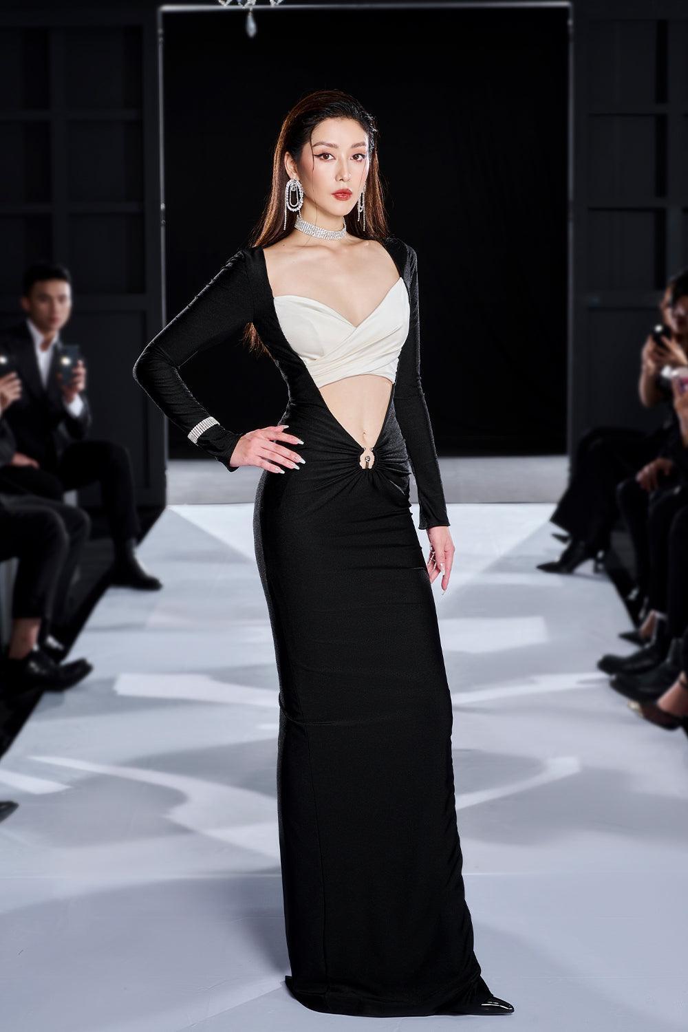 Women's Hendy Bodycon Cut-Out Spandex Maxi Dress S/M/L Black and White MEAN BLVD Women's Hendy Bodycon Cut-Out Spandex Maxi Dress S/M/L Black and White MEAN BLVD