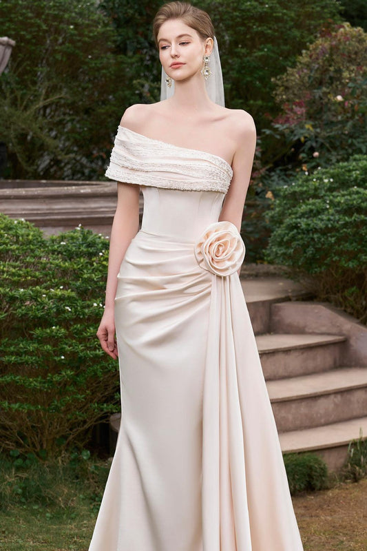 Henrik Mermaid Asymmetric Sleeved Silk Floor Length Dress - MEAN BLVD