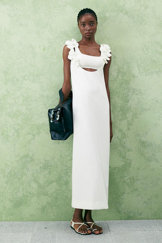 Hiptage Straight Square Neck Crepe Ankle Length Dress - MEAN BLVD