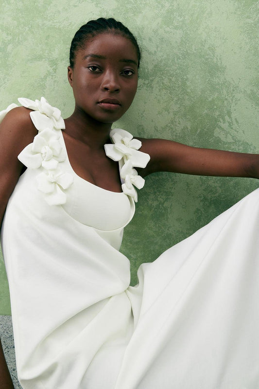 Hiptage Straight Square Neck Crepe Ankle Length Dress - MEAN BLVD