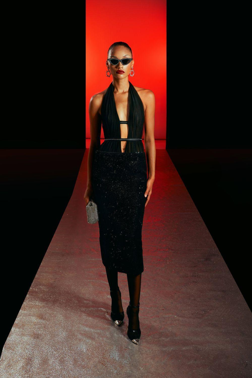 Women's Hope Pencil Halter Neck Sequin Midi Dress XXS/XS/S/M/L Black MEAN BLVD XS / Black