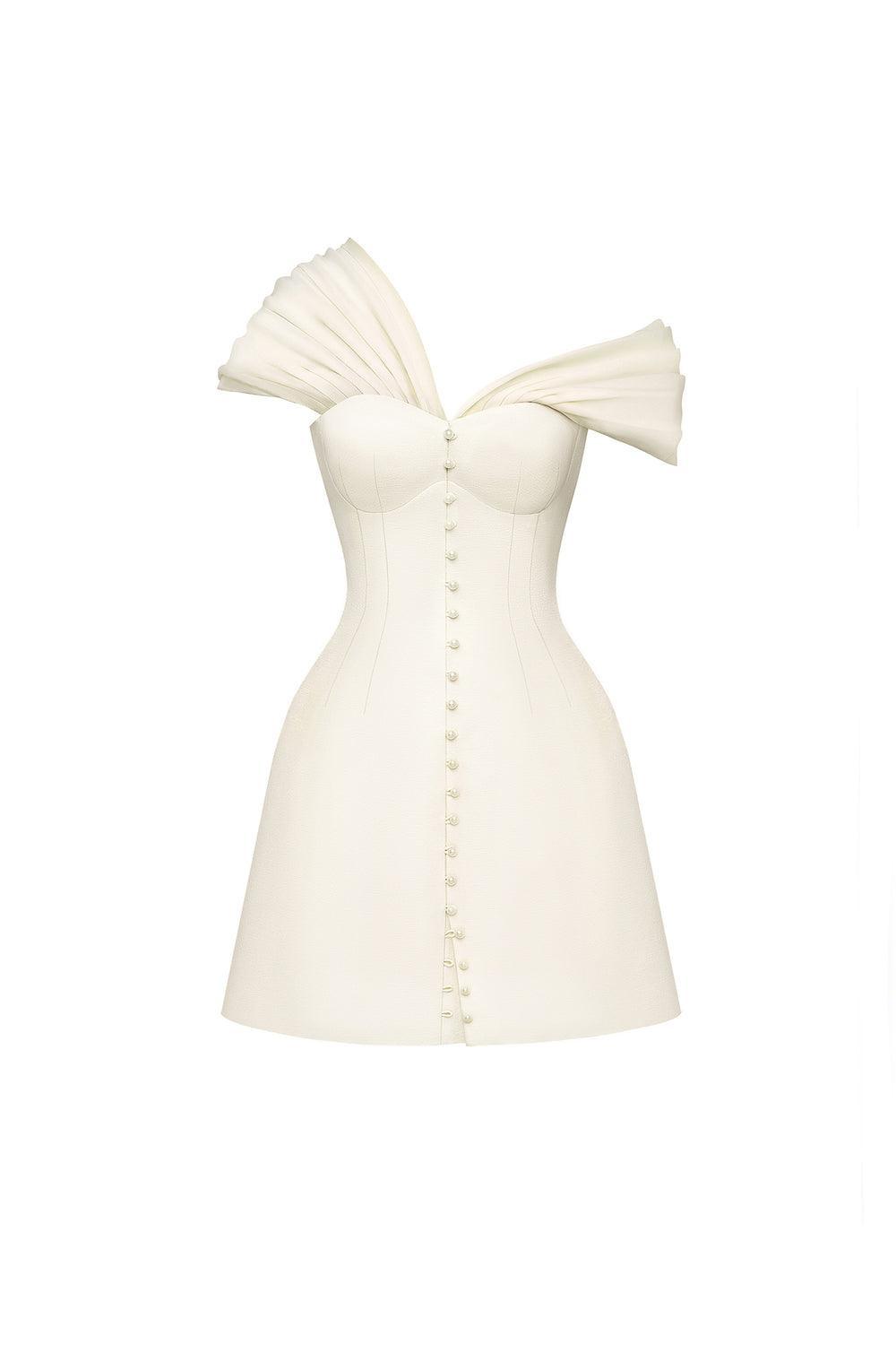 Women's Imelda A-line Asymmetric Neck Polycotton Mini Dress S/M/L/XL/Customize Beige MEAN BLVD Beige / S Women's Imelda A-line Asymmetric Neck Polycotton Mini Dress S/M/L/XL/Customize Beige MEAN BLVD Beige / S