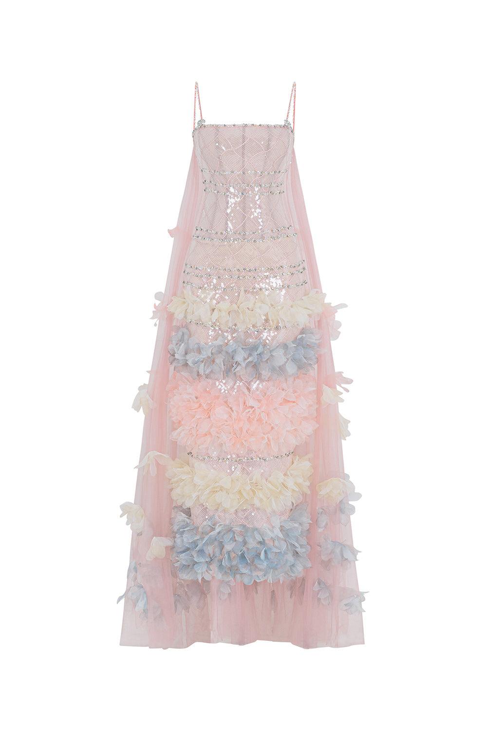 fitted lace wedding dress Women's Issabella Sheath Ruffle Layer Mesh Sequin Maxi Dress XS/XS/S/M/L/XL/Customize Blue Pink Mean Blvd Blue Pink / L