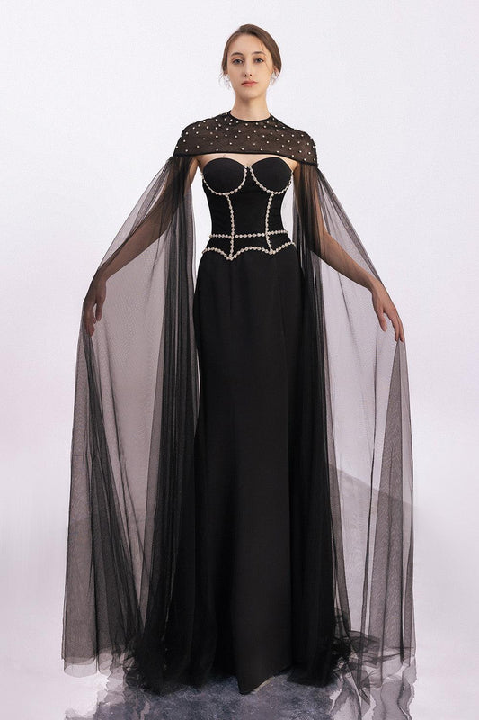 Ivanna Cape Round Neck Twill Floor Length Set - MEAN BLVD