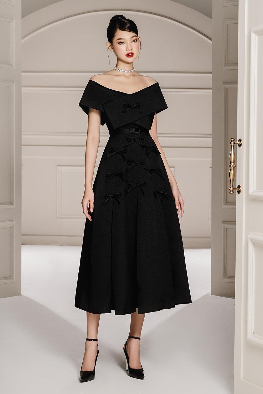 Women's Jammy A-Line Off-Shoulder Taffeta Midi Dress S/M/L/Customize Black Mean Blvd M / Black Women's Jammy A-Line Off-Shoulder Taffeta Midi Dress S/M/L/Customize Black Mean Blvd M / Black