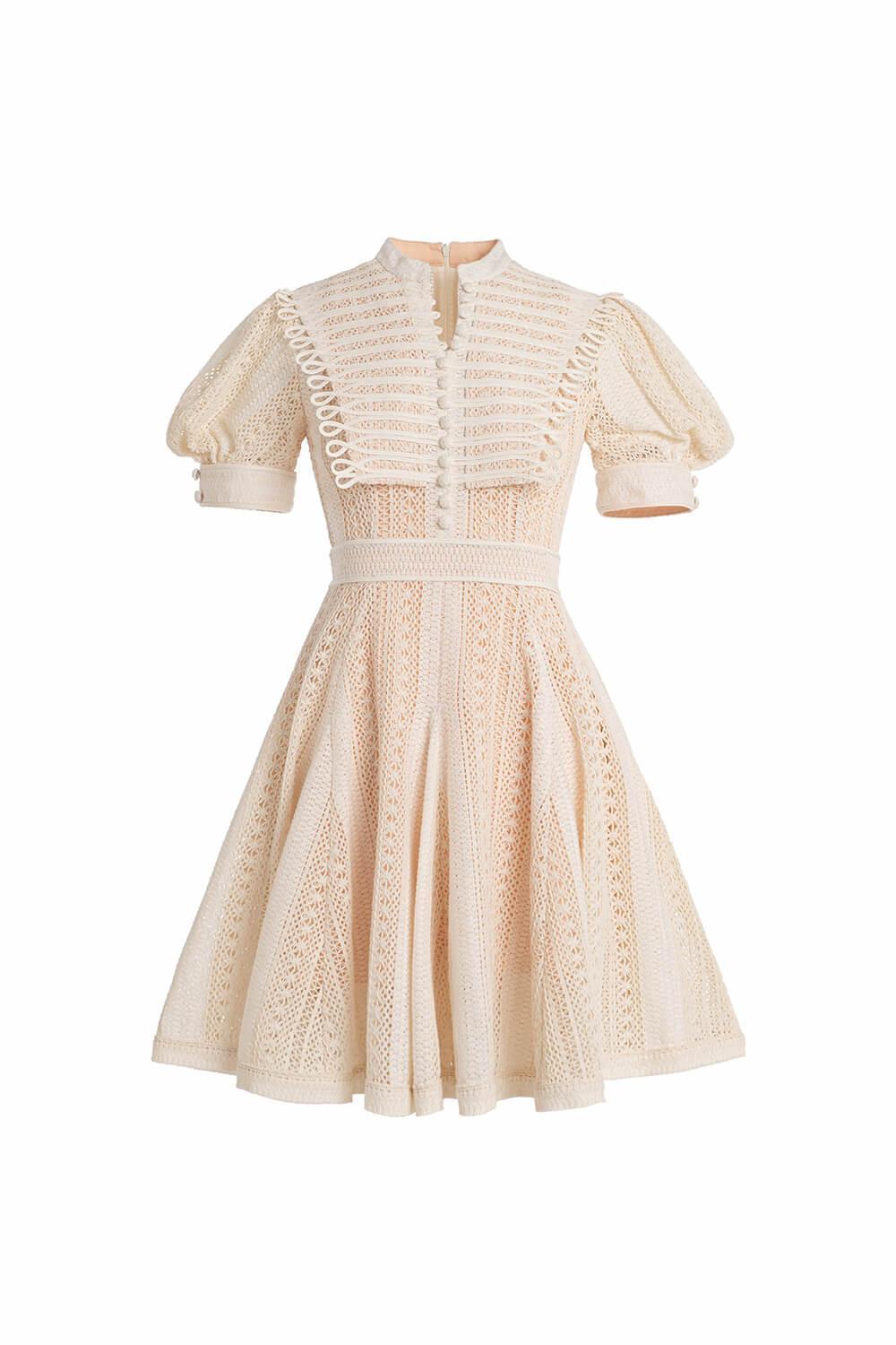 Women's Japonica A-line Puffy Sleeved Lace Mini Dress S/M/L Beige MEAN BLVD M / Beige