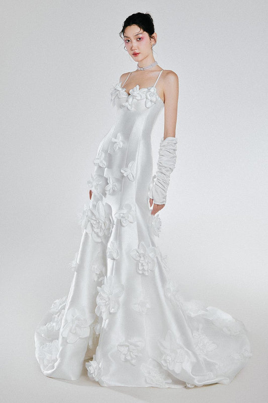 Jari Mine Mermaid Spaghetti Strap Taffeta Floor Length Dress - MEAN BLVD