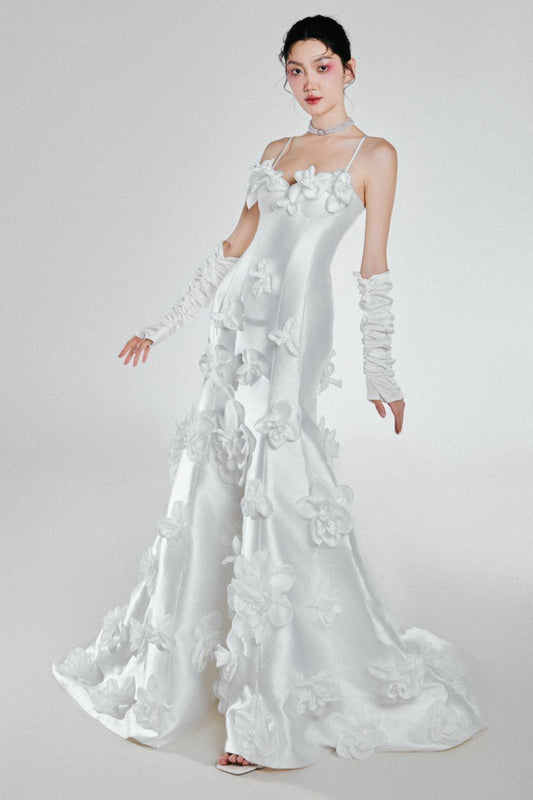 Jari Mine Mermaid Spaghetti Strap Taffeta Floor Length Dress - MEAN BLVD