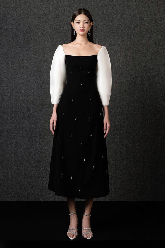 Jasper A-line Puffy Sleeved Polycotton Midi Dress - MEAN BLVD