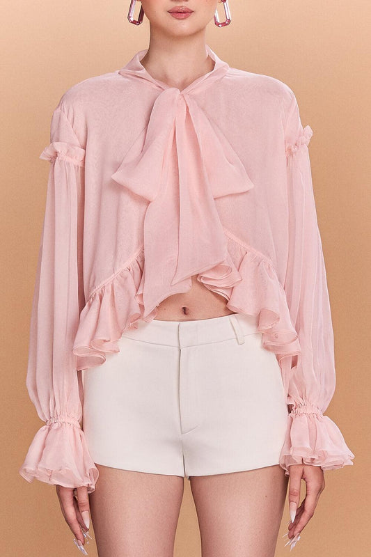 Jayla Asymmetric Tie Neck Chiffon Top - MEAN BLVD