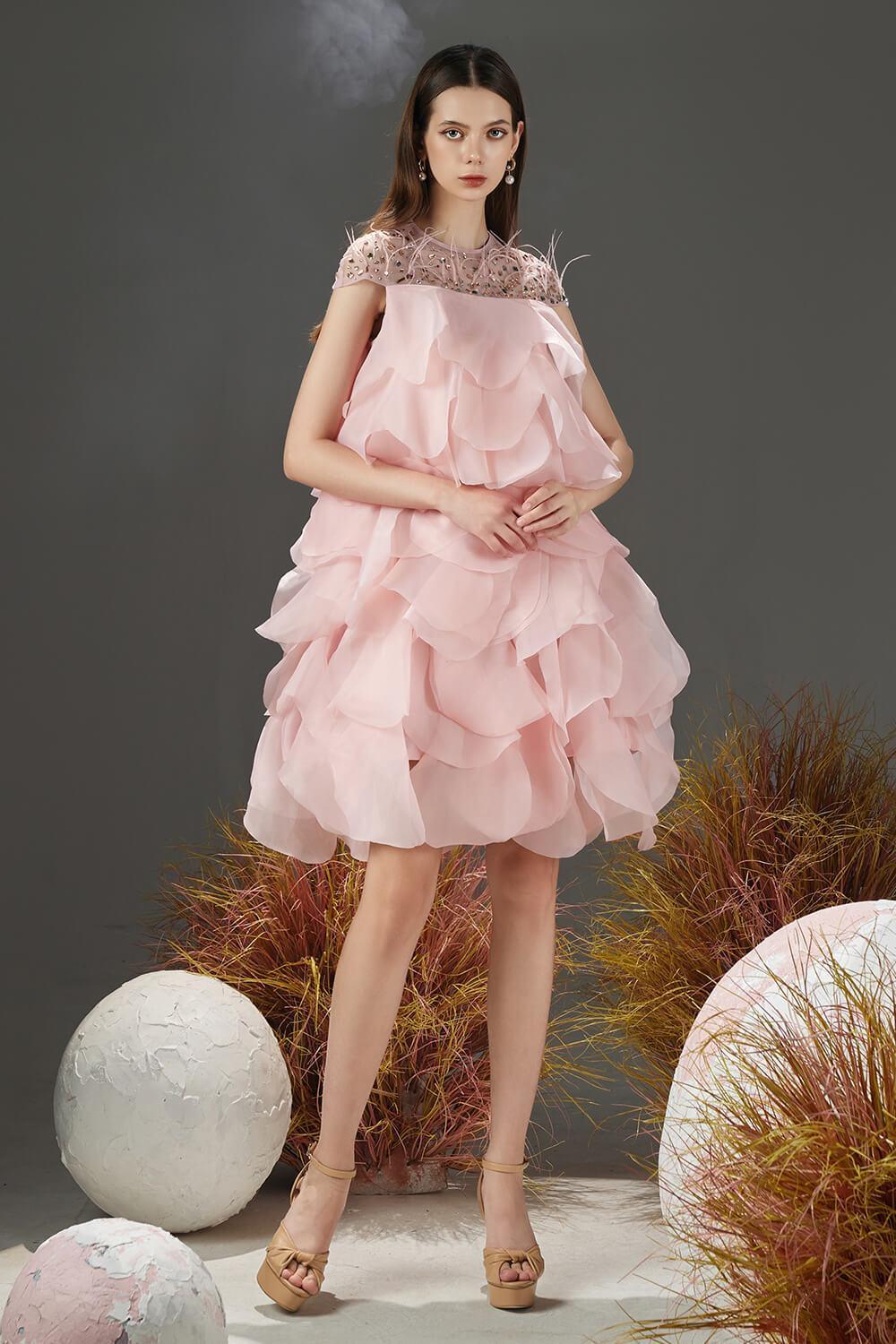 Women's Jenny Layered Round Neck Organza Knee-length Dress XS/S/M/L/XL Pink MEAN BLVD Customize / Pink Women's Jenny Layered Round Neck Organza Knee-length Dress XS/S/M/L/XL Pink MEAN BLVD Customize / Pink