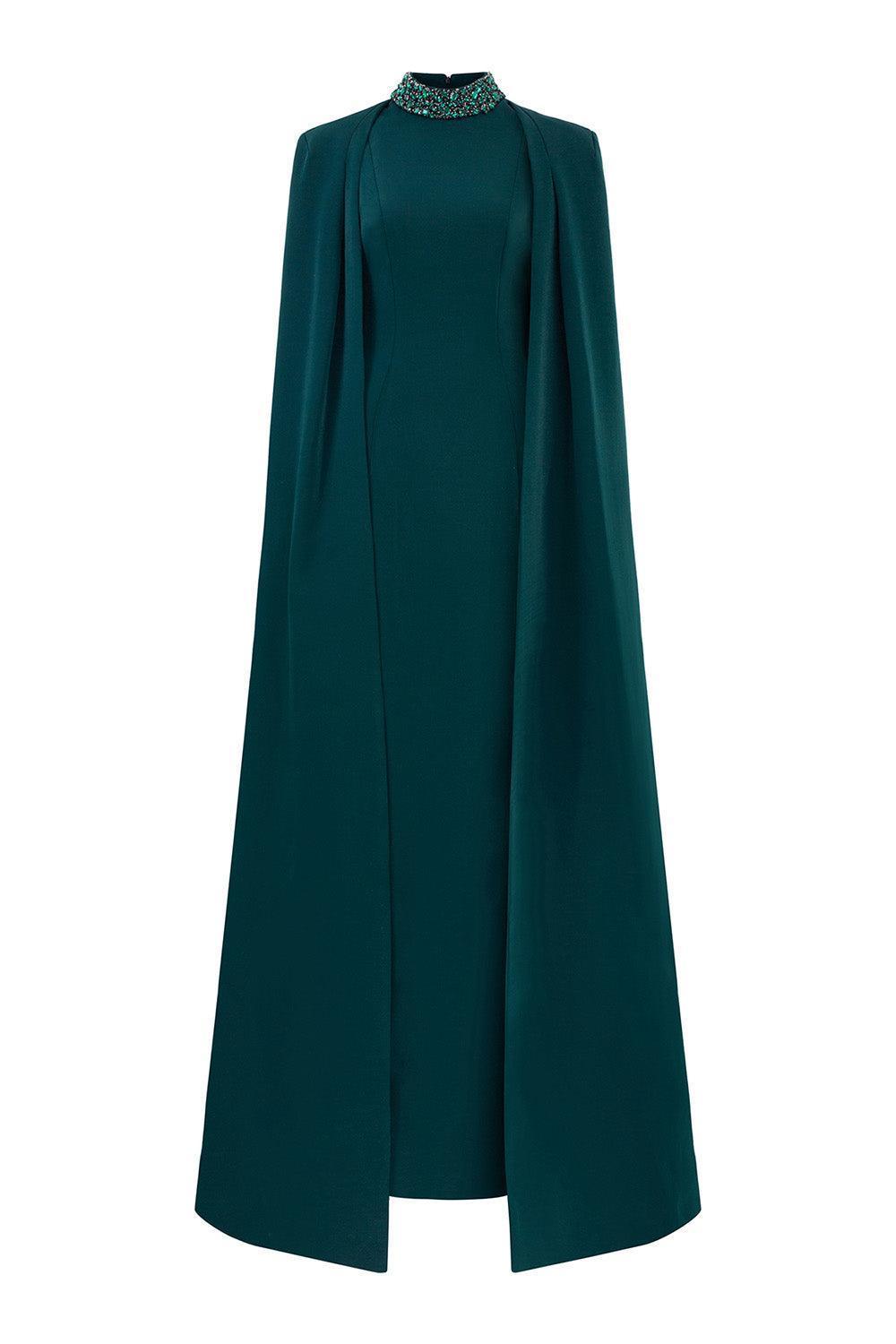 Women's Josephine Sheath Cape Shoulder Crepe Floor Length Dress XS/S/M/L/XL/XXL/Customize Dark Green MEAN BLVD Dark Green / XXL Women's Josephine Sheath Cape Shoulder Crepe Floor Length Dress XS/S/M/L/XL/XXL/Customize Dark Green MEAN BLVD Dark Green / XXL