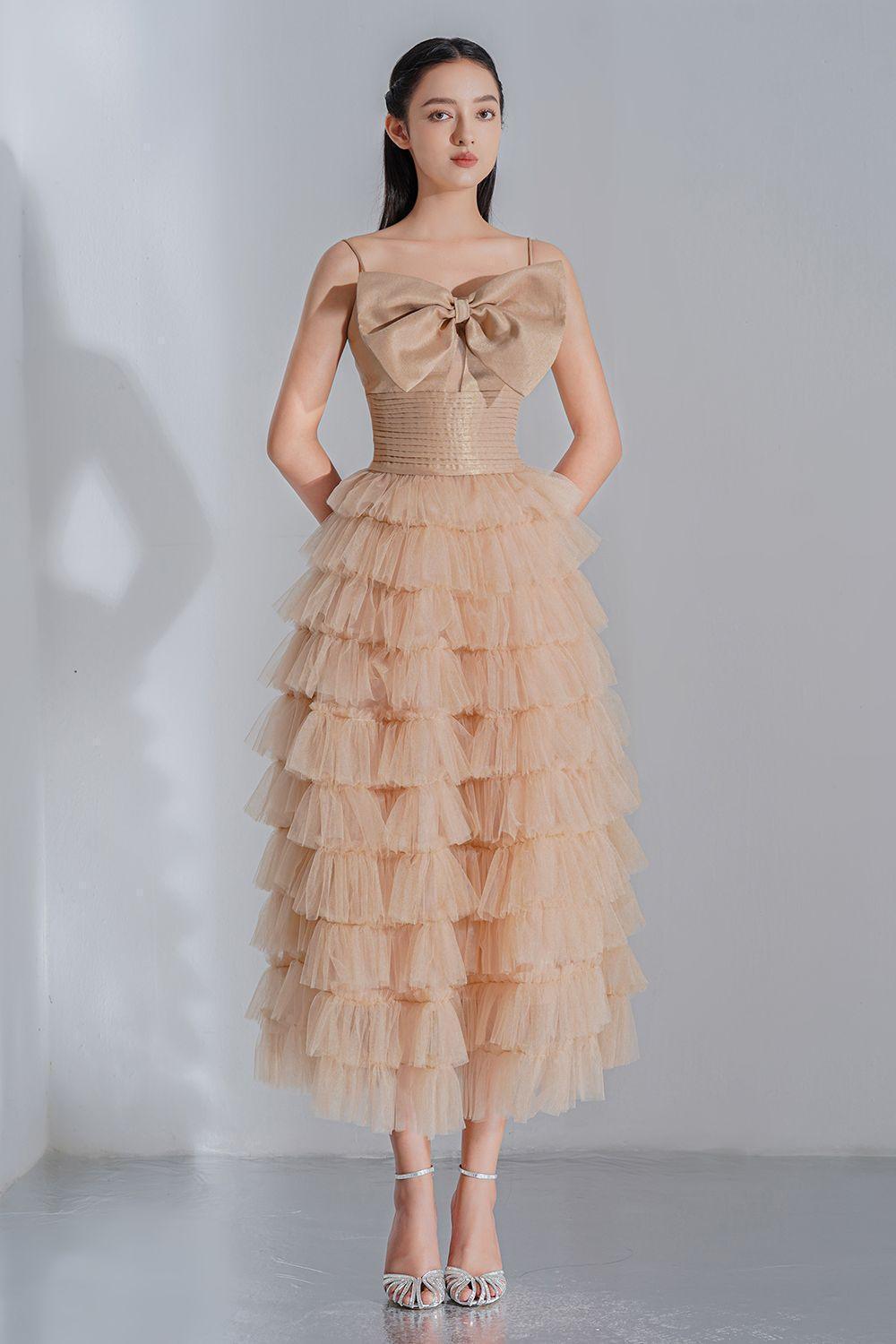 Women's Jovien Layered Square Neck Tulle Ankle Length Dress XS/S/M/L/XL Nude Mean Blvd Nude / S