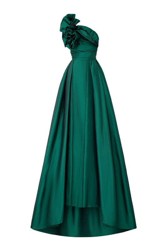 Julieta Fit and Flare One Shoulder Silk Taffeta Floor Length Dress - MEAN BLVD