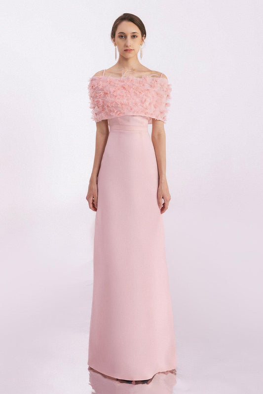 Kamila A-line Flower Applique Mesh Taffeta Floor Length Dress - MEAN BLVD