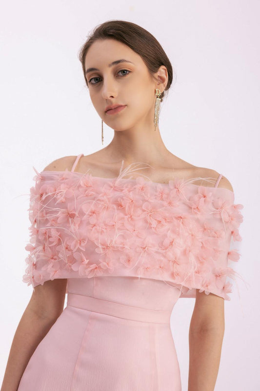 Kamila A-line Flower Applique Mesh Taffeta Floor Length Dress - MEAN BLVD