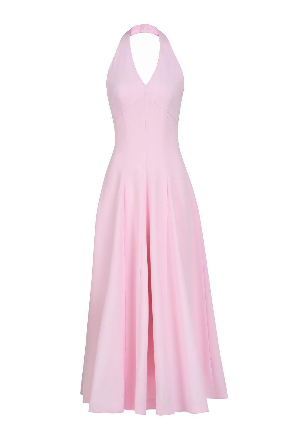 Women's Kelly Halter Sleeveless Crepe Ankle Length Dress S/M/L Dusky Blue /Pale Pink MEAN BLVD Dusky Blue / S