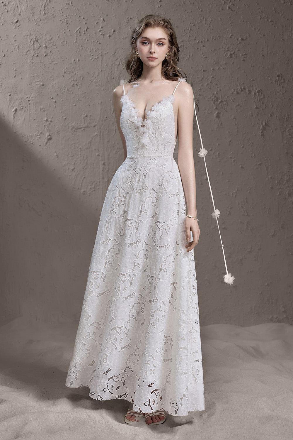 Women's Kendall A-Line Plunge Neck Lace Floor Length Dress S/M/L/Customize White Mean Blvd White / L Women's Kendall A-Line Plunge Neck Lace Floor Length Dress S/M/L/Customize White Mean Blvd White / L
