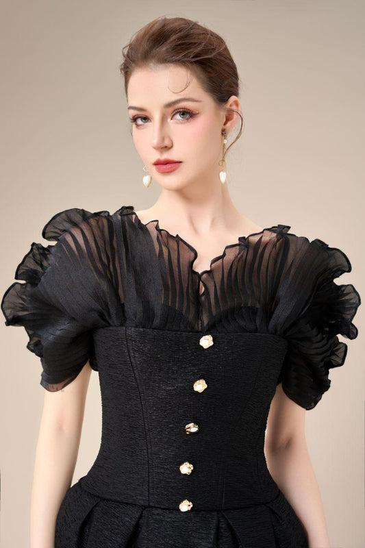 Kimber Pegged Ruffle Sleeved Tulle Ankle Length Dress - MEAN BLVD