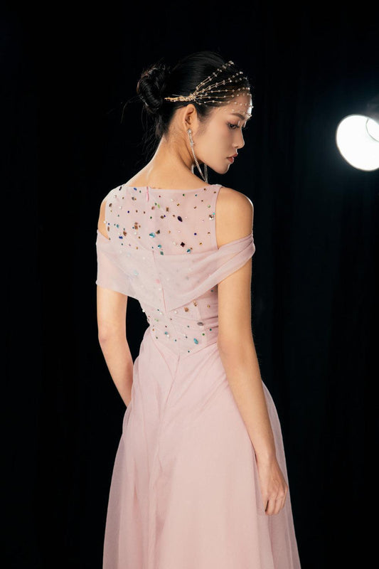 Kyleigh Layered Side Slit Mesh Silk Floor Length Dress - MEAN BLVD