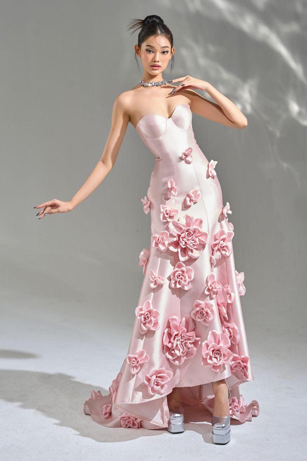 Women's La Fleur Asymmetric Sweetheart Neck Taffeta Maxi Dress S/M/L Pink Mean Blvd Customize / Pink Women's La Fleur Asymmetric Sweetheart Neck Taffeta Maxi Dress S/M/L Pink Mean Blvd Customize / Pink