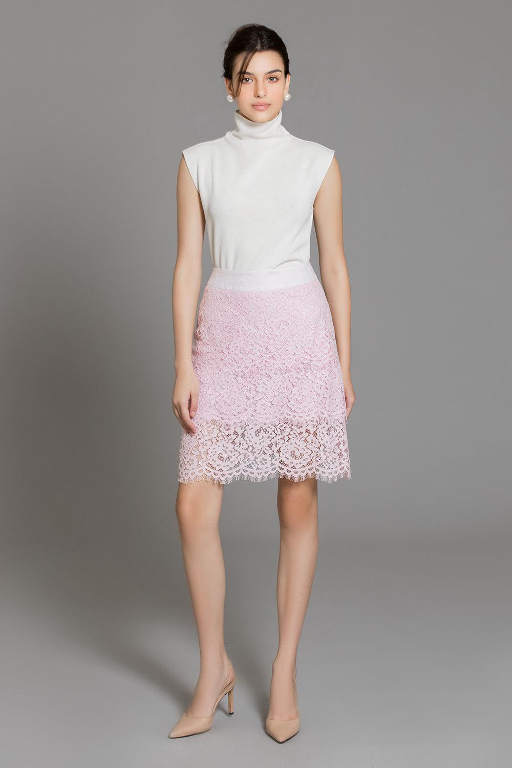 Women's Lakelyn A-line High Waist Lace Mini Skirt XS/S/M/L Pink MEAN BLVD Pink / XS