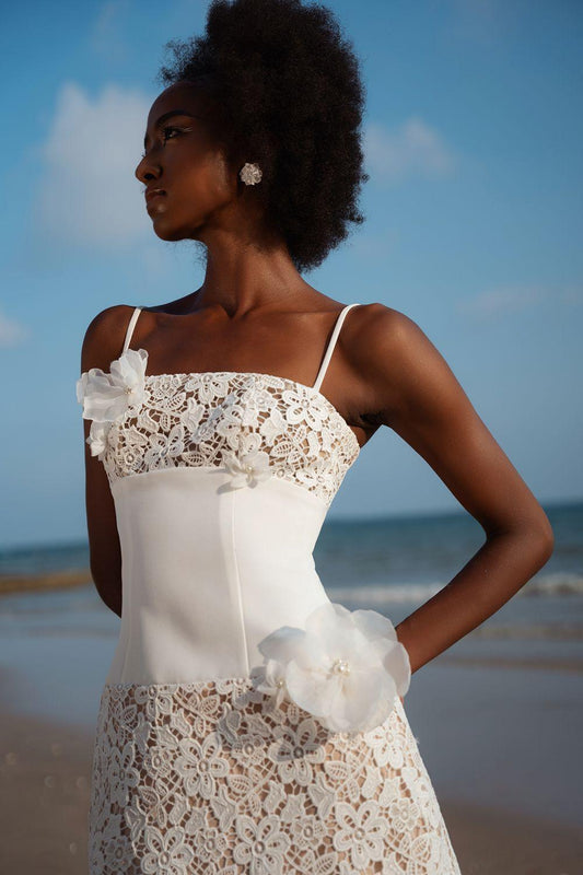 Lanni A-line Spaghetti Strap Silk Lace Mini Dress - MEAN BLVD