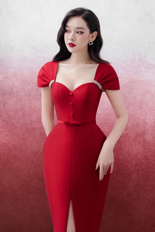 Laramie Pegged Sweetheart Neck Trerena Taffeta Midi Dress - MEAN BLVD