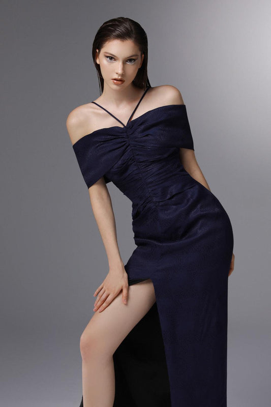 Lauderdale Sheath Cold Shoulder Sleeved Silk Ankle Length Dress - MEAN BLVD