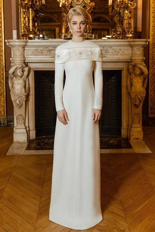 Laughter A-line Long Sleeved Crepe Floor Length Dress - MEAN BLVD