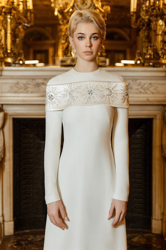 Laughter A-line Long Sleeved Crepe Floor Length Dress - MEAN BLVD