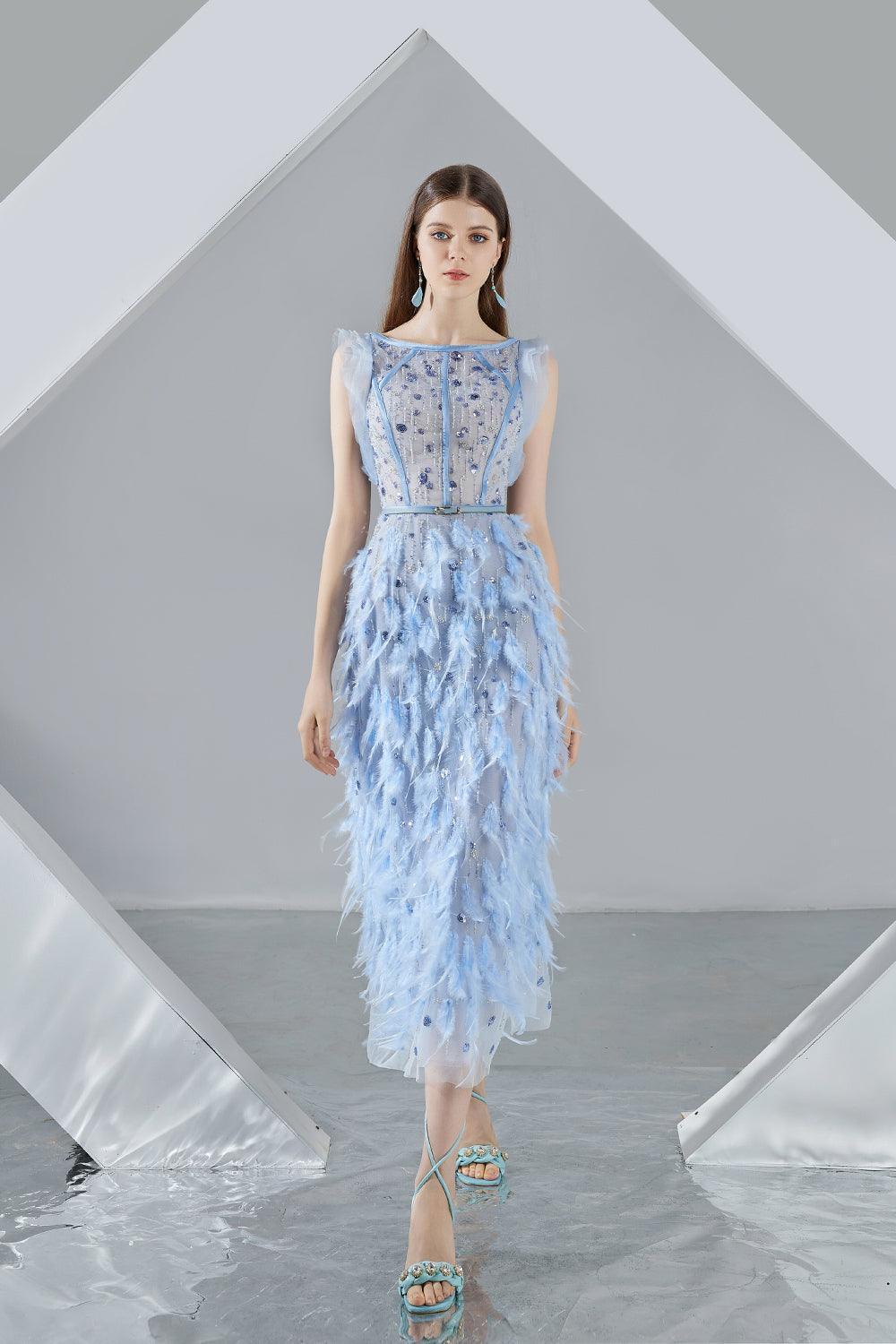 blue organza lace midi dress Blue Coast Lace Trim Organza Midi Dress