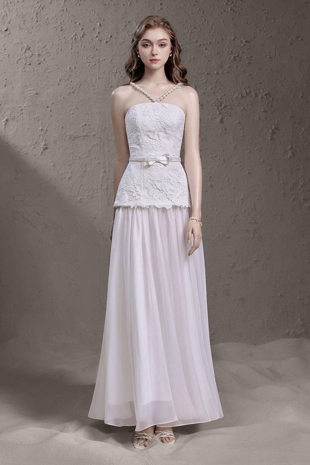 Women's Lena Drop Waist V-Neck Silk Lace Floor Length Dress S/M/L/Customize White MEAN BLVD White / M Women's Lena Drop Waist V-Neck Silk Lace Floor Length Dress S/M/L/Customize White MEAN BLVD White / M