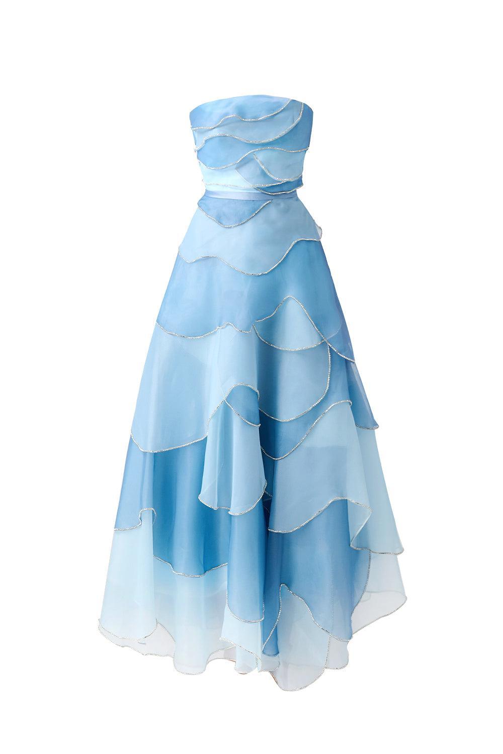 Women's Leonard Layered Straight Across Neck Organza Ankle Length Dress XS/S/M/L/XL Blue/Pink MEAN BLVD Blue / Customize Women's Leonard Layered Straight Across Neck Organza Ankle Length Dress XS/S/M/L/XL Blue/Pink MEAN BLVD Blue / Customize