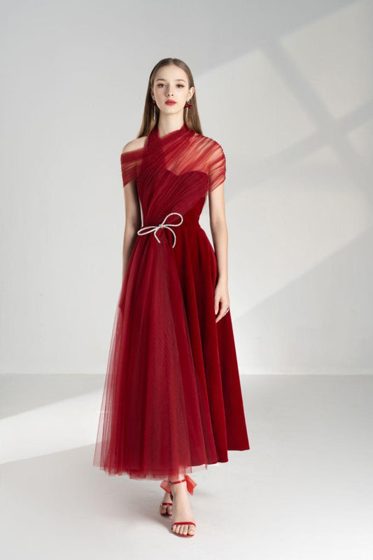 Leslie Fit and Flare Crossover Mesh Taffeta Maxi Dress - MEAN BLVD