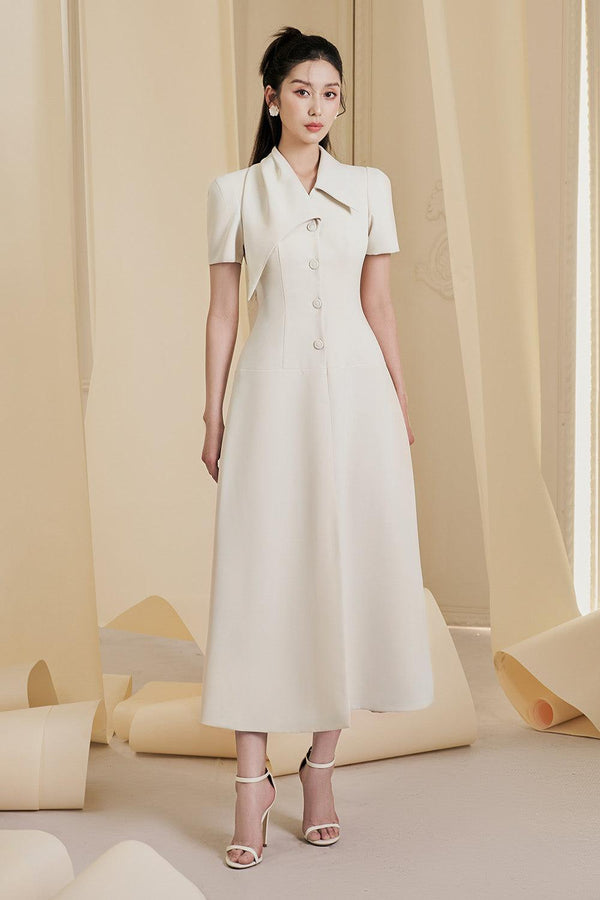 Lettie A-line Short Sleeved Cotton Spandex Midi Dress - MEAN BLVD
