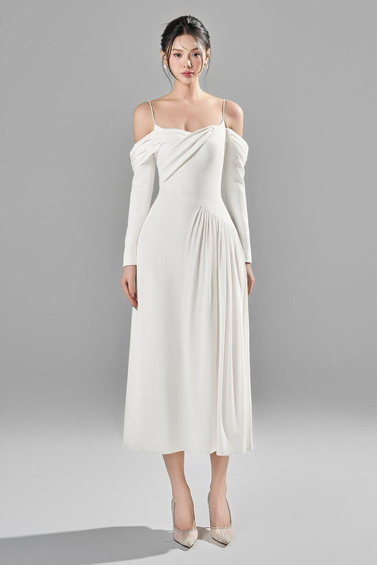 Letty A-line Cold Shoulder Sleeved Toothpick Spandex Midi Dress - MEAN BLVD