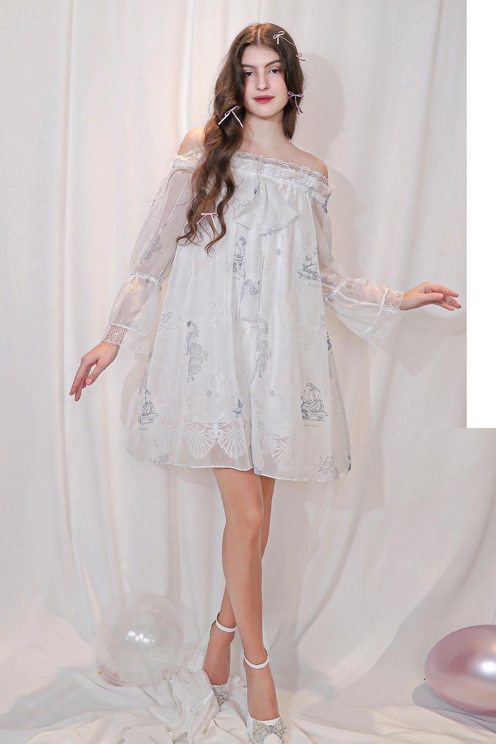 Women's Lillie Babydoll Long Sleeved Voile Mini Dress Freesize/S Blue Grey/Brown Pink Printed Mean Blvd Women's Lillie Babydoll Long Sleeved Voile Mini Dress Freesize/S Blue Grey/Brown Pink Printed Mean Blvd